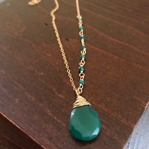 14k gold filled green stone necklace